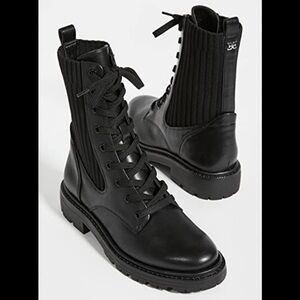 Lydell Lug-Sole Leather & Knit Combat Boots | Sam Edelman